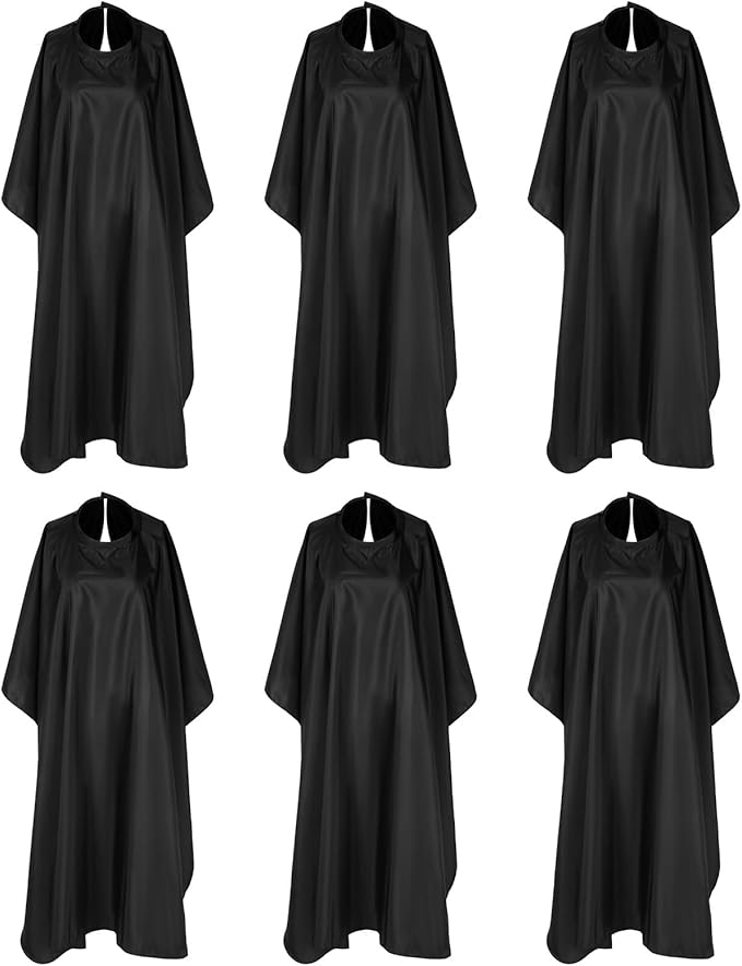 Exclaith 6 Pack Black Waterproof Hair Salon Cape Large Hair Cutting Salon Cape with Metal Snap Closure Haircut Apron for Women Men Hairstylists,Black