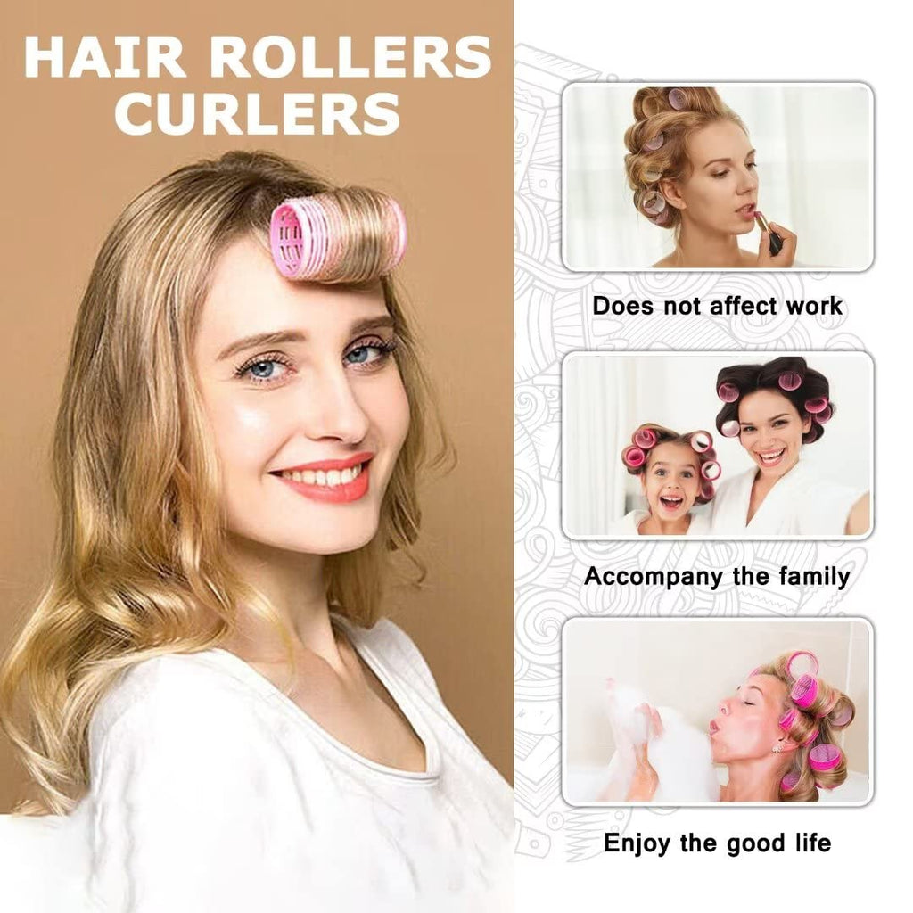 Sungenol Self Grip Hair Rollers Set, 18 Rollers in 3 Sizes with Clips