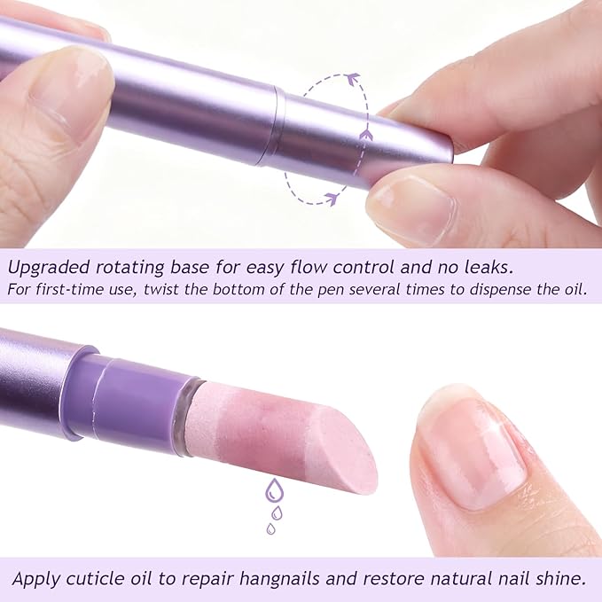 Furtherpretty 5PCS Cuticle Oil Pusher Pen Set, 2-in-1 Ceramic Cuticle Pushers with Oil for Nail Repair, Hangnail & Dry Cuticle Removal, Nail Care Pens for Manicure & Pedicure, Professional Salon Tools