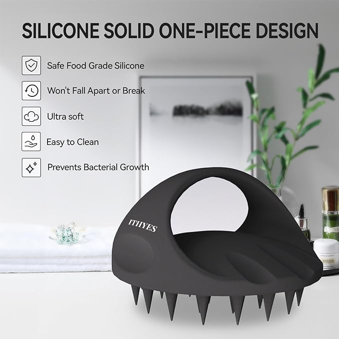 Ithyes 38 Finger Enlarged Scalp Massager Hair Growth,Head Massager,Silicone Scalp Brush Shampoo Brush for Hair Care,Scalp Scrubber,Hair Brush Wet Dry Comb,Scalp Exfoliator for Men Women Pets (Black)
