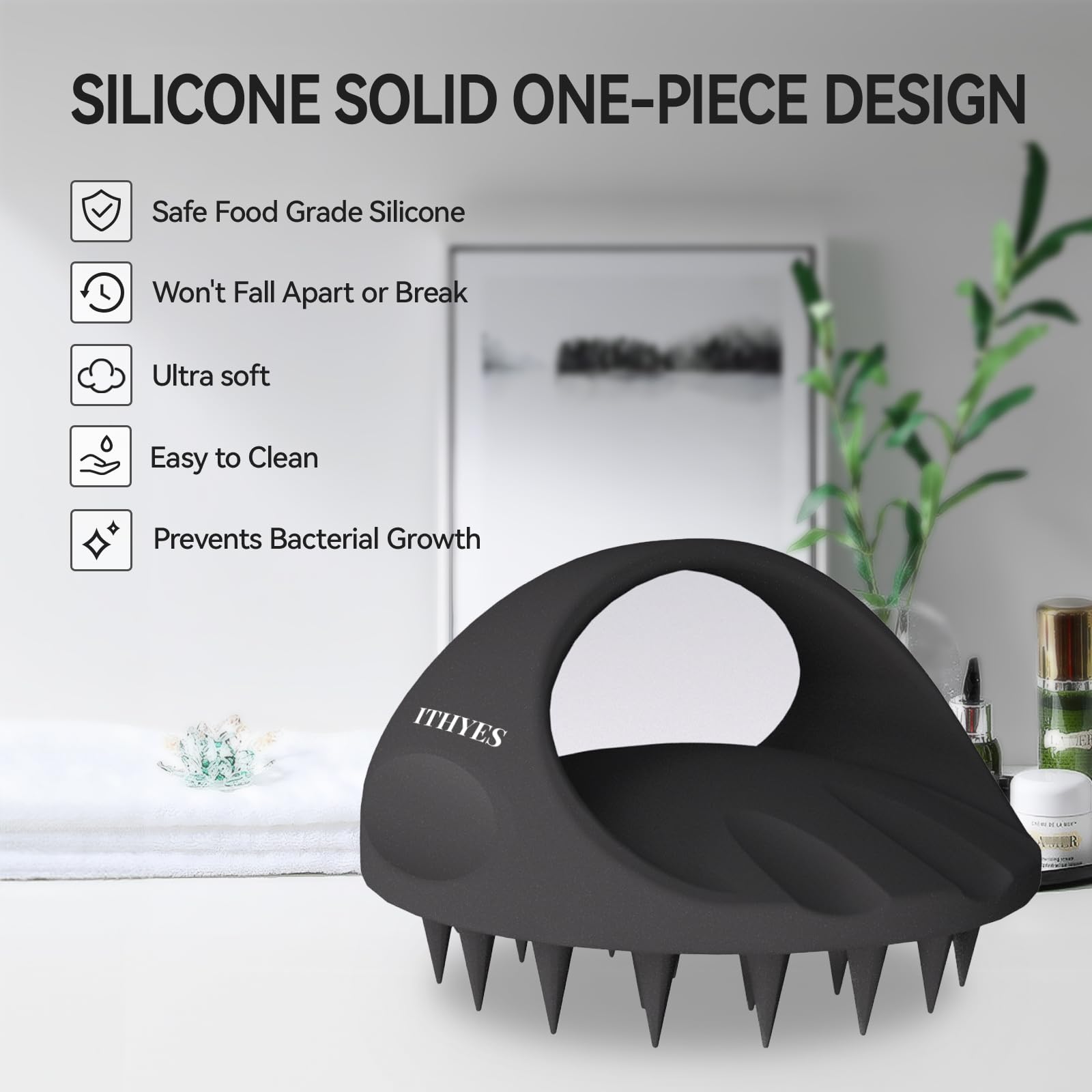 Ithyes 38 Finger Enlarged Scalp Massager Hair Growth,Head Massager,Silicone Scalp Brush Shampoo Brush for Hair Care,Scalp Scrubber,Hair Brush Wet Dry Comb,Scalp Exfoliator for Men Women Pets (Black)