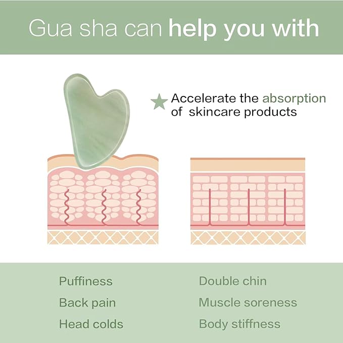 Gua Sha Facial Tools, Jade Guasha Tool for Face & Eye Gua Sha Stone for Puffiness Reducing & Jawline Sculpting Face Stone Gua Sha Tools for Skin Care Woman GuaSha Stone Tool, Green
