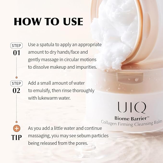UIQ Biome Barrier Collagen Firming Cleansing Balm, Deep Pore & Waterproof Makeup Remover, Microbiome Skincare, 100ml / 3.38 fl.oz