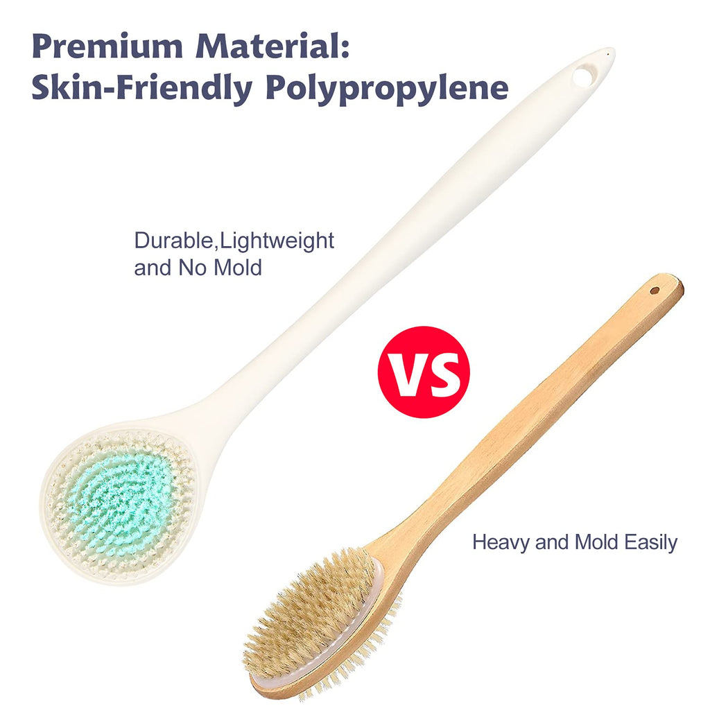 BEDELITE Back Bath Brush Long Handle for Shower of 2 - Soft Shower Brush for Men & Women,Back Brush Scrubber - 16.4" Long Skin Exfoliator for Body Bath Scrubber（Pink & Ivory）