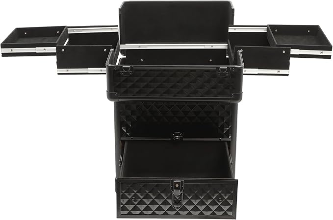 Professional Makeup Trolley Rolling Nail Case Wheeled Manicure Storage Case 13.4 * 9.8 * 18.5inch for Storing Scissors Makeup Jewelry Tools Black