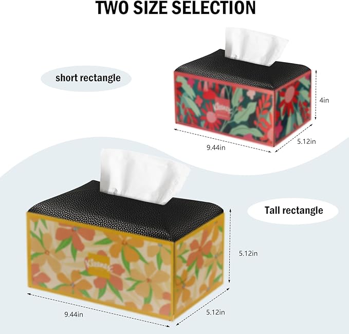 PARIERIS Tissue Box Cover PU Leather Tissue Holder Rectangle Facial Tissue Case Tissue Box Organizer Dispenser for Bathroom, Kitchen, Home, Office, Tabletop (Black, Short)