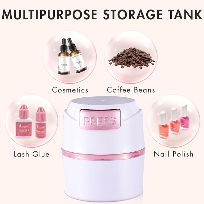 Embagol Eyelash Glue Storage Container Tank - Adhesive Jar Stand Makeup Case Cosmetic Storage Tank - White with Pink