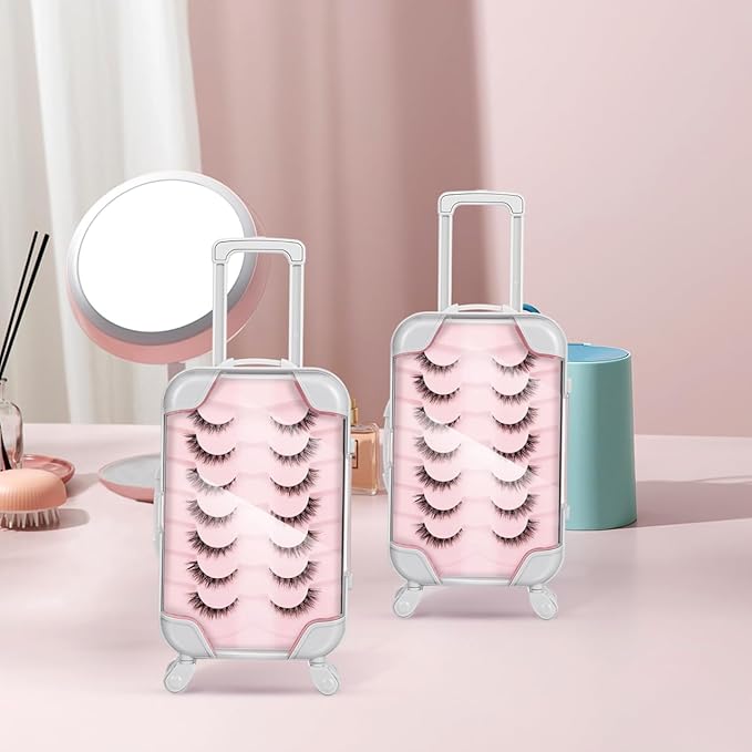 SEWACC Mini Suitcase Eyelash Storage Box 4Pcs Portable Travel Makeup Case Clear Cosmetic Organizer for False Eyelashes Jewelry and Small Accessories