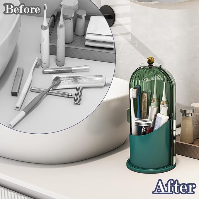 Zufudo Toothbrush and Toothpaste Holders with Cover, All Green