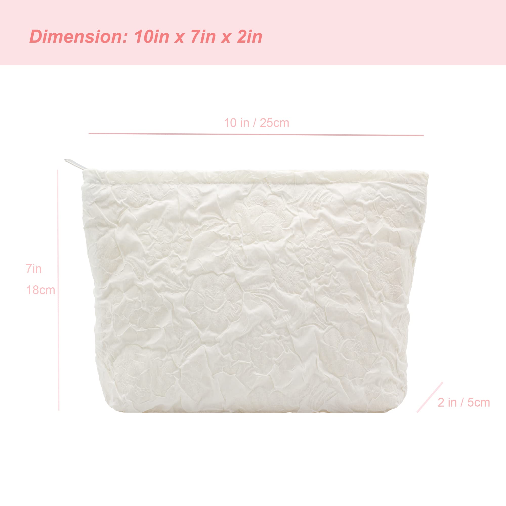 PAZIMIIK Makeup Bags for Purse Zipper Cosmetic Pouch Large Travel Canvas Make Up Organizer Tool Pouch for Women and Girls,Flower Ivory
