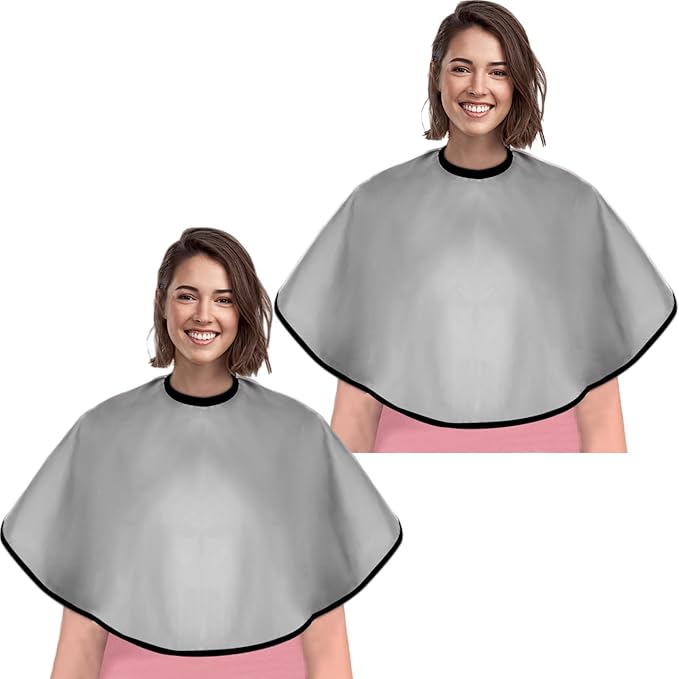 Short Barber Cape, Waterproof Nylon Salon Hair Cutting Cape, Makeup Artist Cape for Hair Dye, Comb-out, Styling, Shampoo (2, Grey)