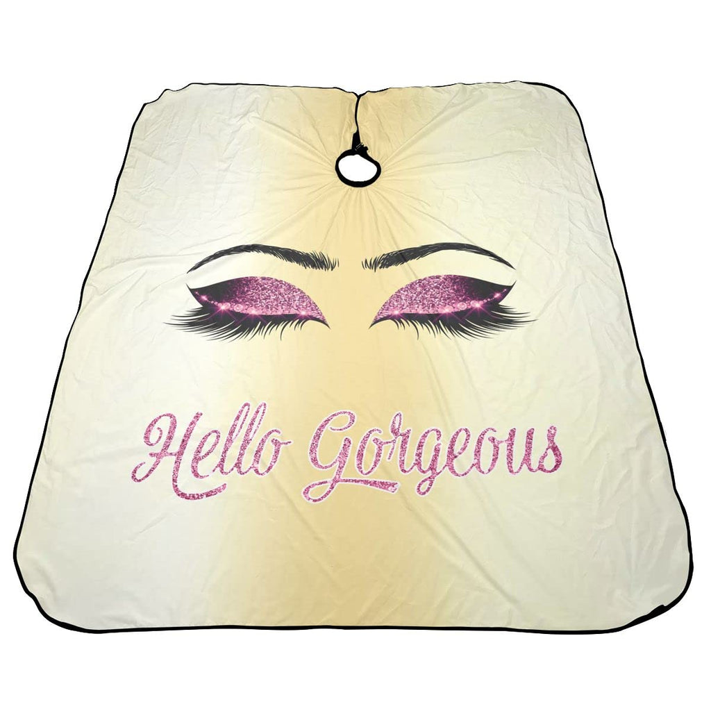 Carwayii Barber Cape Hello Girl Gorgeous Pink Eyelash Glitters Professional Salon Apron Water Resistant Golden Yellow Hair Cutting Cape Anti-Static Barbershop Kits For Women 55''X66''