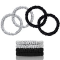 100% Mulberry Silk Scrunchies, 4 Count (Black, Silver Gray) - 22 Momme Pure Mulberry Silk, Elastic Hair Ties, Protects Hair from Damage, Suitable for Various Hairstyles, Fashion Item Choice