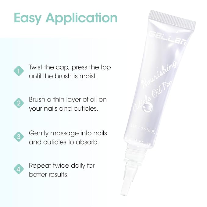 Gellen Nail Cuticle Oil Pen, Travel-sized Soft Brush Design, Rich in Jojoba Oil & VE, Soften Cuticle & Moisture for Dry Thin Nails, 15ml Fragrance-free