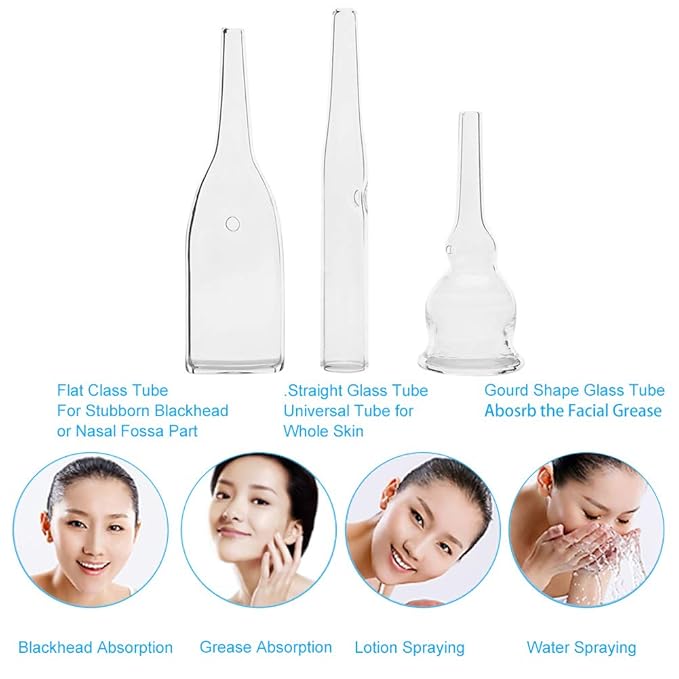 Nikou Vacuum Glass Tube, 3 Pcs Glass Pipes for Vacuum Face Cleanser Blackhead Removal Machine Accessories Deep Pore Cleaning Tools, Compatible with Most Suction Beauty Devices