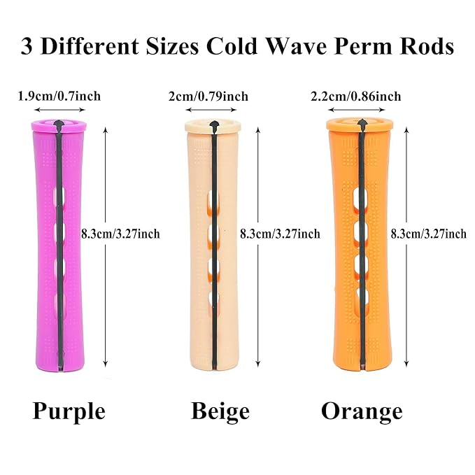 60 Pieces Cold Wave Non-Slip Rods Set - 3 Sizes Plastic Heatless Perming Curlers for Women's Natural, Long, Medium, and Short Hairstyles