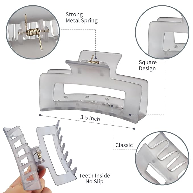 Sisiaipu 3.5 Inch Square and Rectangular Hair Clips - 12 Pcs Claw Clips for Thick and Thin Hair, Rectangle Jaw Clips in Bulk, Hair Accessories for Women and Girls - Ice Cream