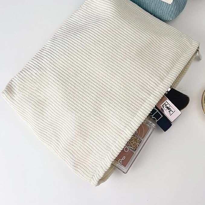 SxoSyo Corduroy Makeup Bags, Cosmetic Pouch for Purse, White