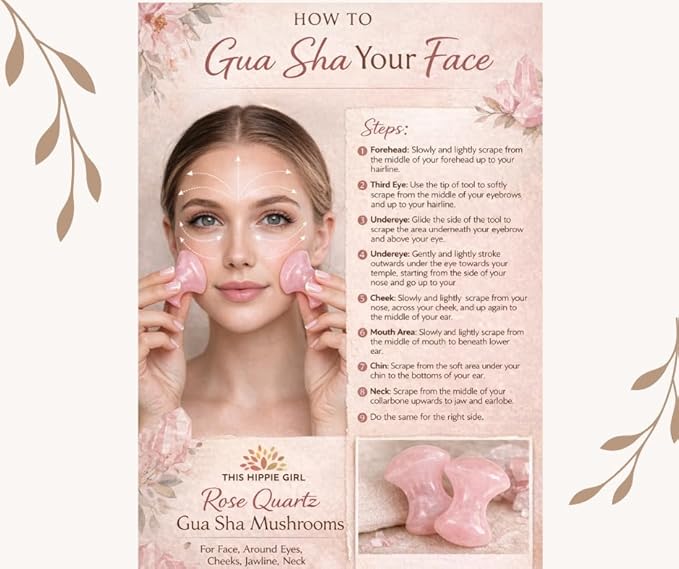 This Hippie Girl Gua Sha Mushroom Set, Rose Quartz Facial Toning and Yoga Sculpt Massage Tool, Jaw Sculpting Tools for Skin and Facial Treatment, 2 Gua Sha Mushrooms Facecare Tools