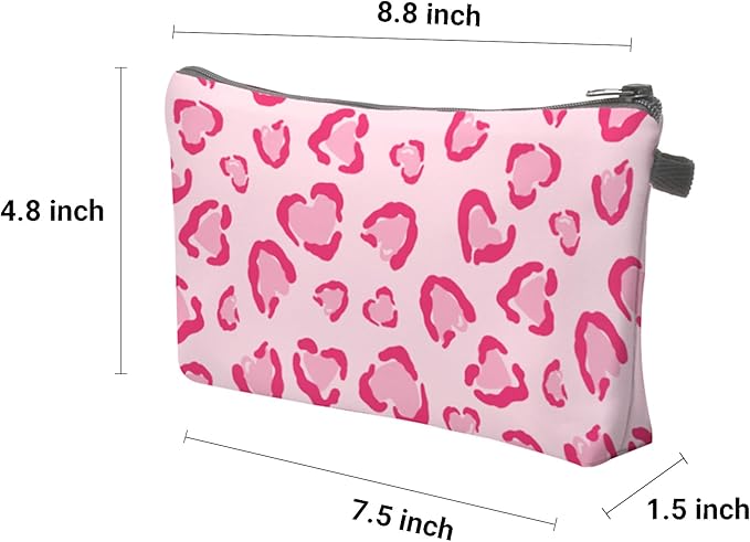 Aiphamy Cute Travel Makeup Bag Cosmetic Bag Small Pouch Gift for Women (Heart Leopard Pink)