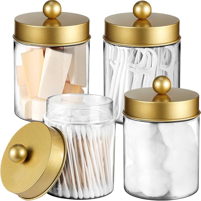 Amolliar Acrylic Apothecary Jar Bathroom Qtip Holder Gold 6 Pack