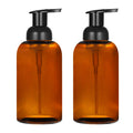 2 Pack Amber Glass Jar Soap Dispenser with Foaming Pump, 13 Ounce Amber Round Bottles Dispenser with Foaming Pump