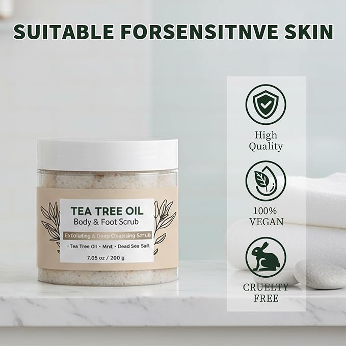 Tea Tree Body & Foot Scrub – Exfoliating & Deep Cleansing, 7.05oz