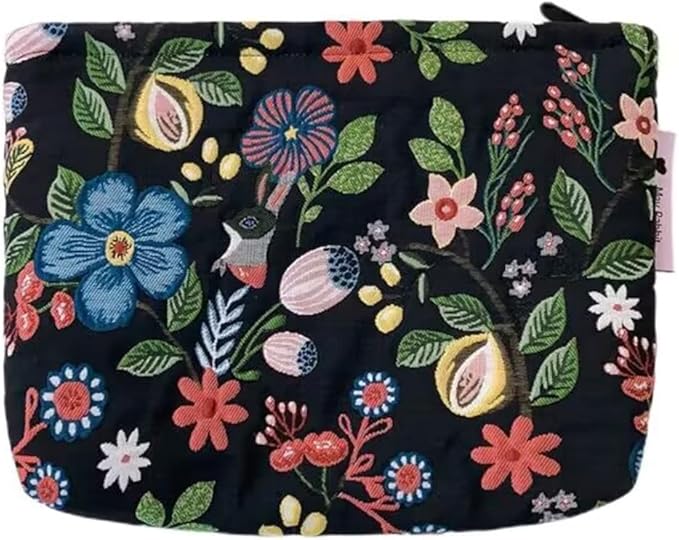 SxoSyo Embroidery Makeup Bag, Floral Cosmetic Bags, Black