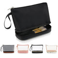 Ethereal Small Makeup Bag, 2 Layers Travel Makeup Bag with Makeup Brush Holder, Cosmetic Bag Black Make up Pouch for Women/Girls