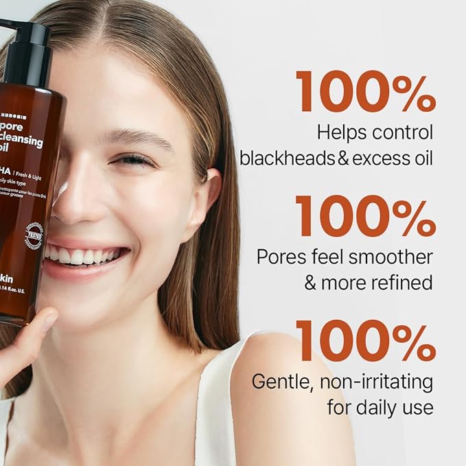 Hanskin BHA Pore Cleansing Oil - Korean Deep Pore Cleansing Makeup & Sebum Remover XL for Oily & Combination Skin, Lightweight Double Cleansing Oil, 10.14 oz
