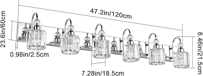 Ralbay 6-Lights Stainless Steel Crystal Bathroom Vanity Lights Over Long Mirror Modern Crystal Vanity Lighting Fixtures for Bathroom