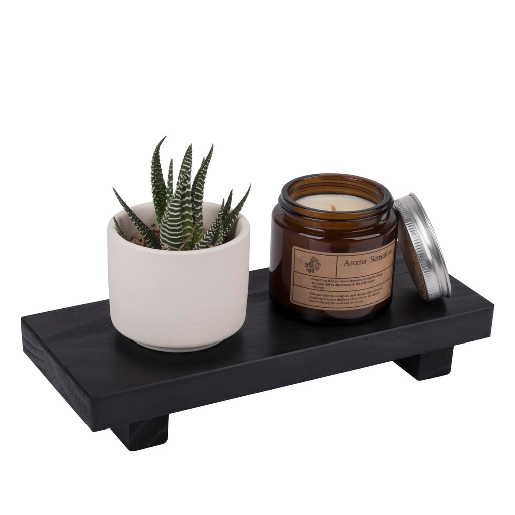 Bathroom Tray Wood Riser Kitchen Decor Soap Holder, 8.7" x 3.6" Black