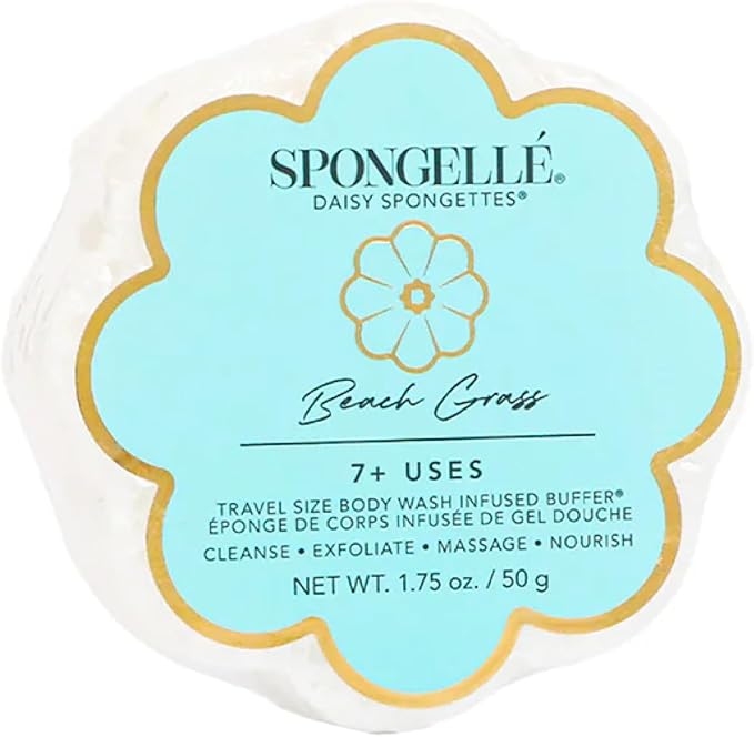 Spongellé Beach Grass Daisy Spongette Bath Sponge | Built-in Body Wash & Body Scrubber, Shower Loofah Sponge for Women, Travel Essentials | 7+ uses