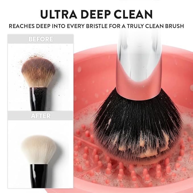 ÉCLAT Electric Makeup Brush Cleaner Machine, Remove Residue on Brush, Sponge, Powder Puffs, Cosmetic Tool Cleaner, No Batteries Needed, Portable Spinning Washer Saves Cleanser Solution (Black/Pink)