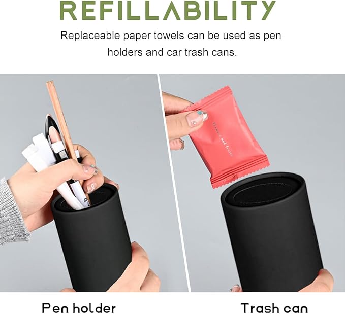 4 PCS Car Tissue Holder, Quick Convenient Refill Cylinder Facial Tissue Holder, Travel Tissues Box Round Container Suitable for Car Cup Holder, Universal Car Accessories (Black)
