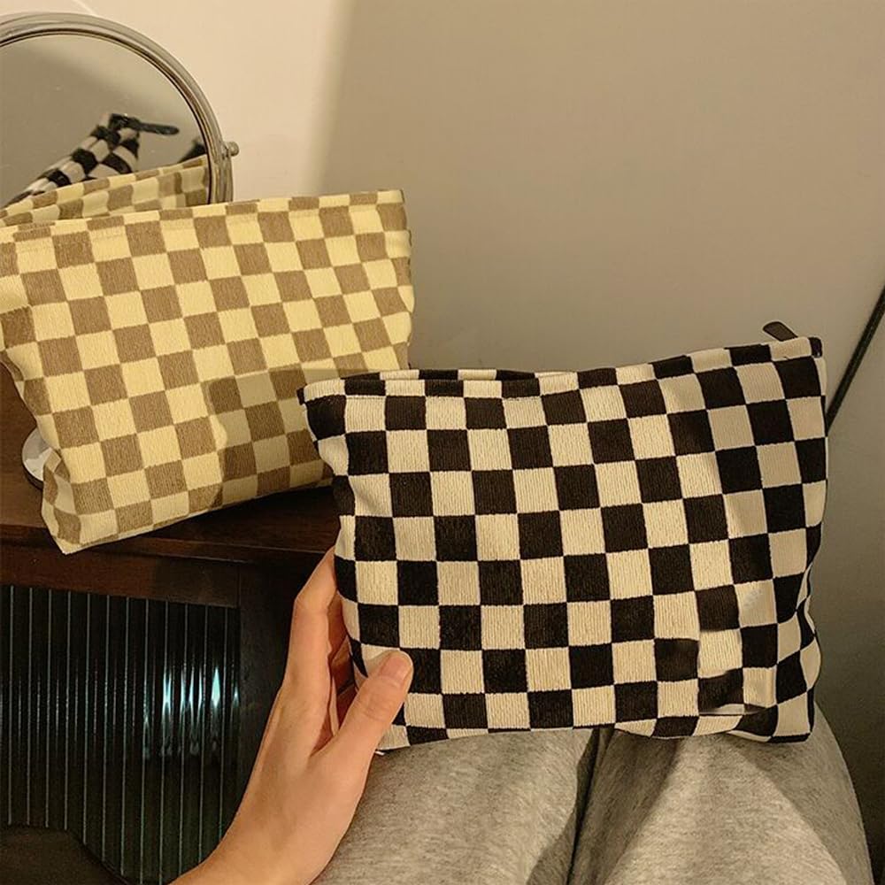 SxoSyo Floral Cosmetic Bags, Corduroy Makeup Bag for Purse, Beige Rose