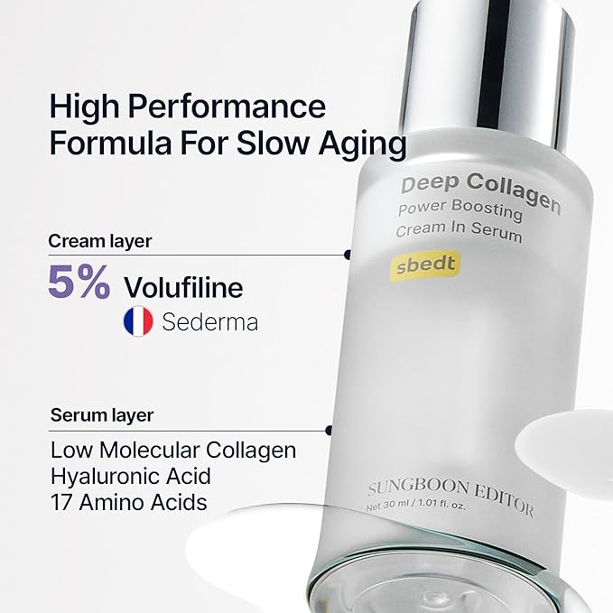 SUNGBOON EDITOR Deep Collagen Serum, 5% Volufiline + 58% Low Molecular Collagen + 2% Niacinamide, Hydrating & Smoothing Face Serum, Korean Skincare, 1.01 fl oz, Gifts for Women