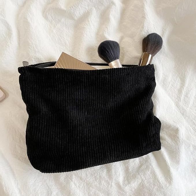 SxoSyo Corduroy Makeup Bags, Cosmetic Pouch for Purse, Black