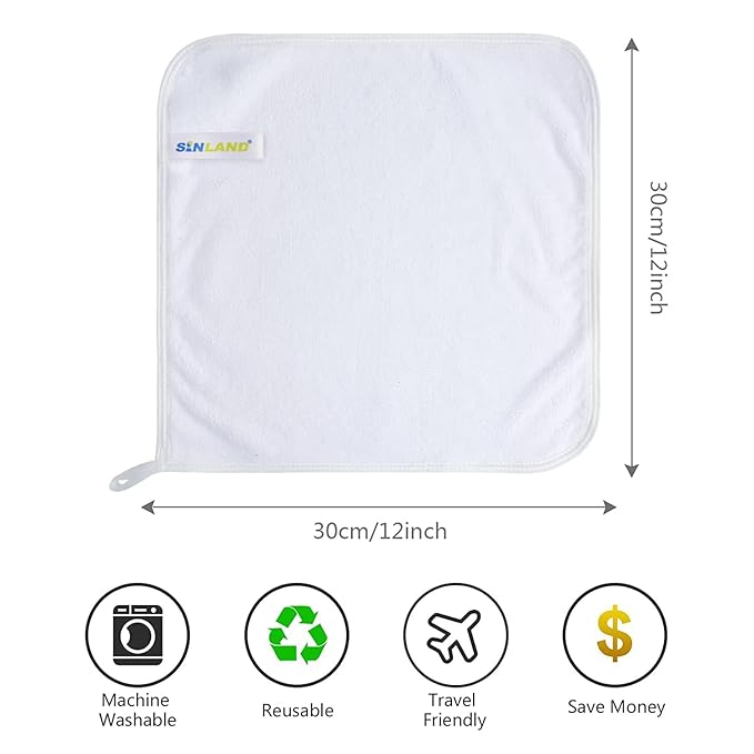SINLAND Microfiber Facial Cloths Fast Drying Washcloth 12inch x 12inch Absorbent Face Wash Cloth Soft Makeup Remover Cloths