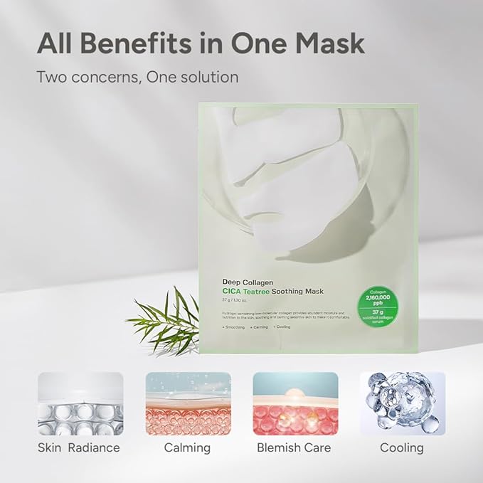 SUNGBOON EDITOR Deep Collagen CICA Teatree Overnight mask, Real Collagen 2,160,000ppb & Teatree Extract, Glass Skin, Calming for Blemish Care, Face Masks, Real TikTok Viral, Korean Skin Care, 37gx1ea