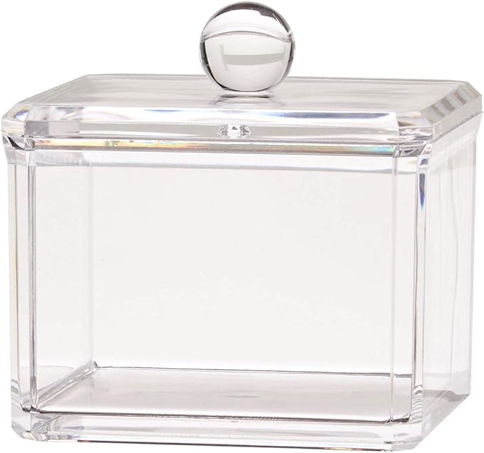 KW Collection Square Acrylic Cotton Ball Pads Gauze Swab Holder Organizer Q-tip Dispenser Storage Canister Bathroom Container Flossers Box Case (3.5 x 3.5 x 3 inches, Single Tier, Transparent)