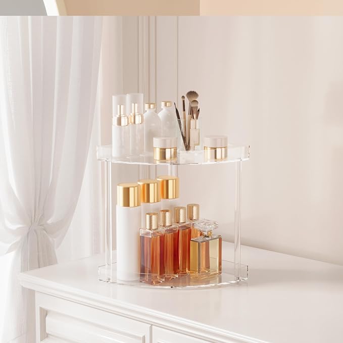 Acliys Bathroom Counter Organizer Countertop 2 Tier Storage Acrylic Corner Makeup Organizer for Makeup, Perfume, Vanity, Spice Rack, Bathroom Sink, Coffee Station(Clear)