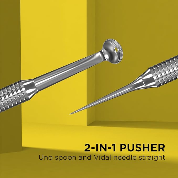 Staleks Pro Cosmetology Double-Ended Tool Expert 20 Type 4 – Uno Spoon & Vidal Needle – Stainless Steel Blackhead Remover – Pimple Extractor Tool