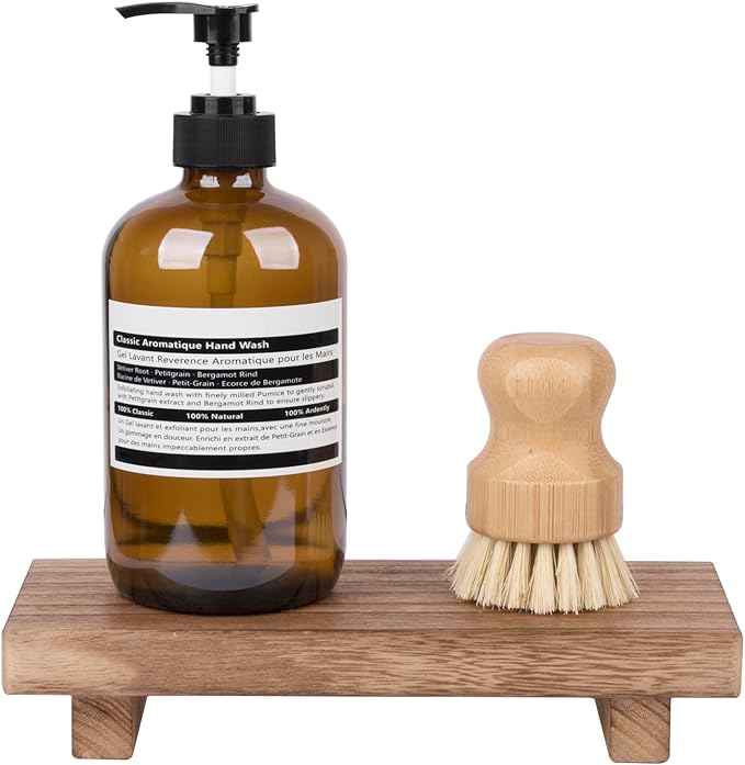 Wood Bathroom Tray Farmhouse Decor Kitchen Soap Holder, 8.7"x3.6" Brown