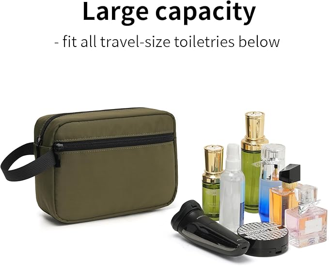 XIRYOHEAUR Travel Hanging Toiletry Bag with Carry Handle - Water-Resistant Small Cosmetic Organizer for Men & Women, Makeup, Shaving Kit, Gym & Travel Essentials (Olive Green)