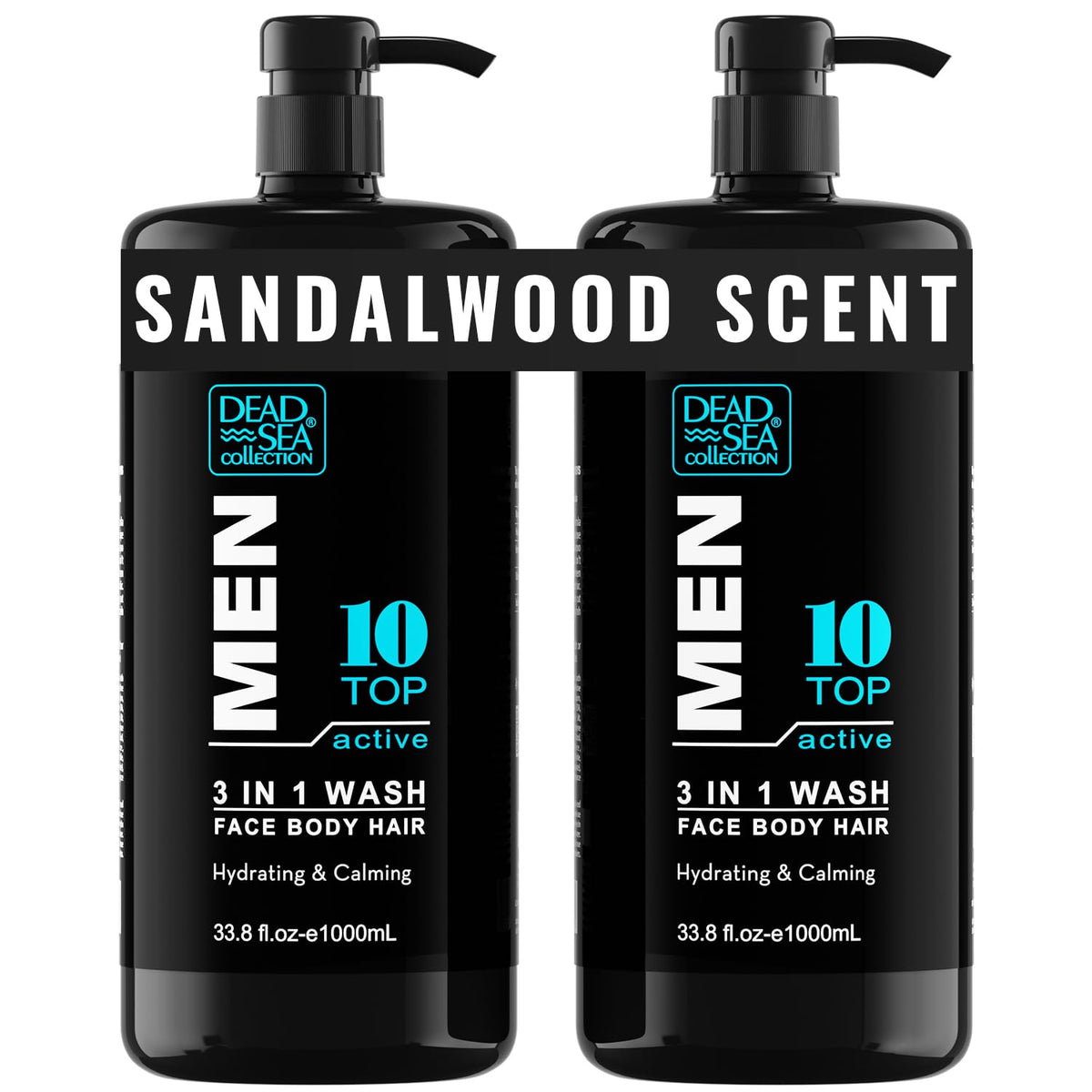 Dead Sea Collection Mens Body Wash 3 in 1 – Citrus Body Wash for Men – Shower Gel – Shampoo – Shower Soap for Face and Hair – Pack of 2 Bottles (33.8 Fl. Oz. Each)