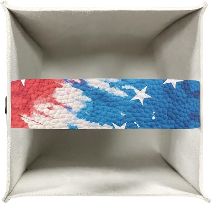 American Tie Dye Decorative Tissue Box Cover, Waterproof PU Leather Square Holder with Metal Button, Protective Napkin Case for Bathroom Countertop, Office Desk, and Car Interior