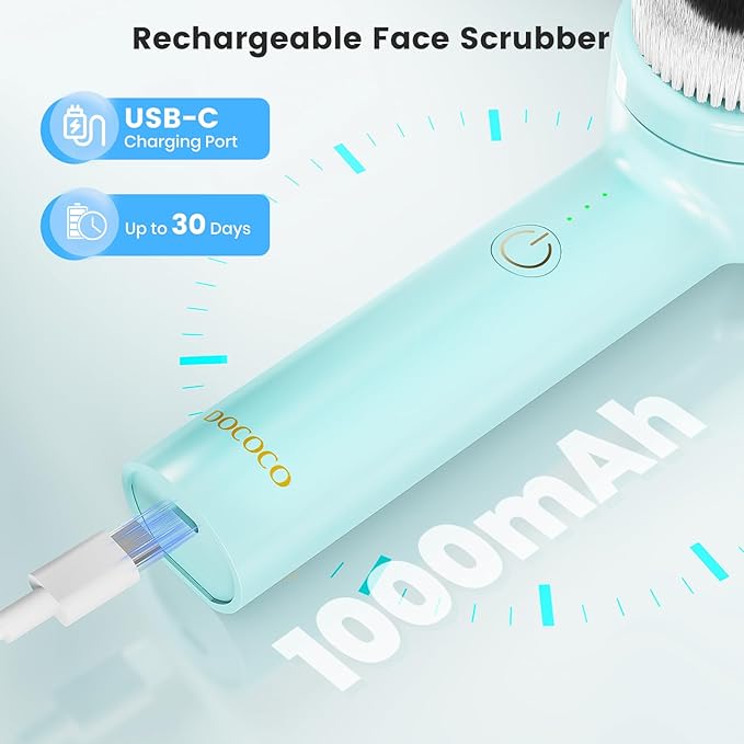 Facial Cleansing Brush with Dual Rotating, Electric Face Scrubber, 3 in 1 Facial Brush Skin Cleansing for Deep Cleansing, 3 Speeds, Waterproof Face Cleanser Brush for Men Women, Soft Exfoliator