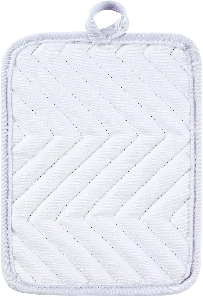 Anyi Pot Holders and Oven Mitts 7" X 9" Heat Resistant Pocket Pot Holder Set Feature of Non Slip Kitchen Hot Pad Oven Mitts, 3-Pack (White)