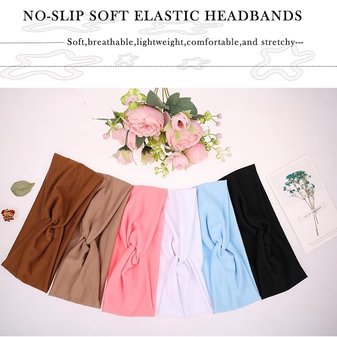 Kachanaa 6 Pack Women's Headbands for Women Boho Women's Hair Non Slip Twisted Cross Elastic Head Bands Headwraps Short Stretchy Thick Fashion Hair Accessories